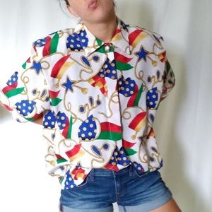 Vintage 1980s Bold Nautical Print Button Down